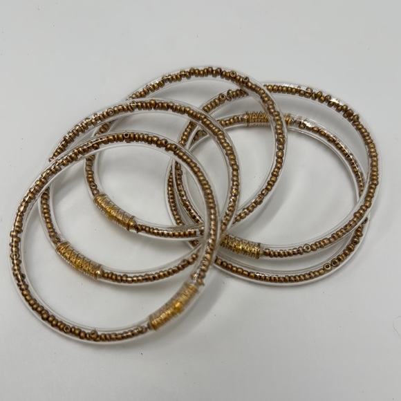 All Weather Bangles Set of 5 Clear with Gold Beads - Picture 1 of 3